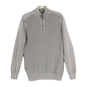 Tommy Bahama Sweater Men's Med Gray Rib Knit Long Sleeve 1/4 Zip Cotton Pullover